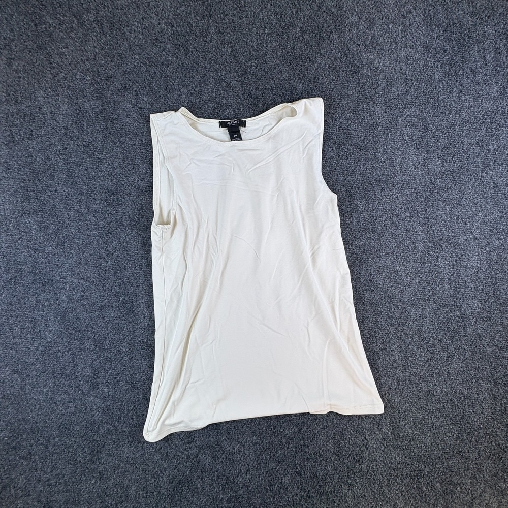 Alfani Tank Top Womens Medium Petite Beige‎ Nylon Stretch Jewel Neck Pullover
